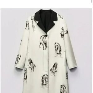 Zara Black and White Horse Print Coat